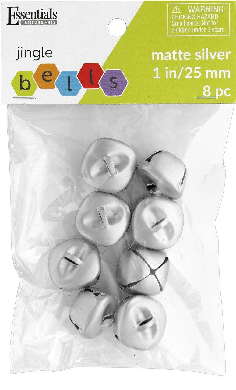 Essentials By Leisure Arts Arts Jingle Bells 25mm Matte Silver 8pc